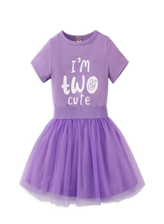 CPEI Toddler Girl 2nd Birthday Outfits,Im Two Cute Shirt+Tutu Skirt,Girl 2 Years Old Birthday Clothes (Purple, 2T) - Image 1