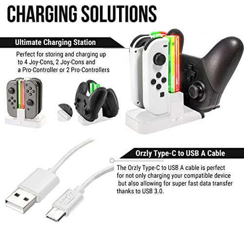Orzly Accessories Kit Bundle Compatible with Nintendo Switch OLED Console (NOT 2017 Edition Compatible) Ultimate Geek Pack with Case and Screen Protector and Much More - Ice White Gift Boxed - Image 5