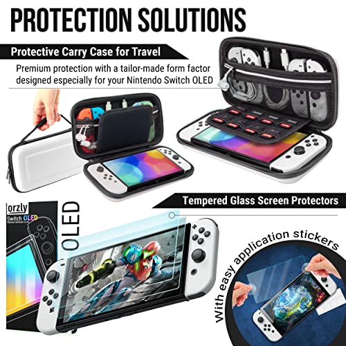 Orzly Accessories Kit Bundle Compatible with Nintendo Switch OLED Console (NOT 2017 Edition Compatible) Ultimate Geek Pack with Case and Screen Protector and Much More - Ice White Gift Boxed - Image 3