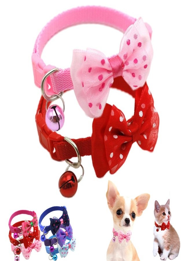 WeimoMonkey 2 Pack Puppy Collar with Bell, Xs Dog Collar Girl with Bow Tie, Cute Cat Collars with Bell Adjustable for XXS Xs Small Tiny Females Dogs Pet Kitten Animal, Pink+Red - Image 1