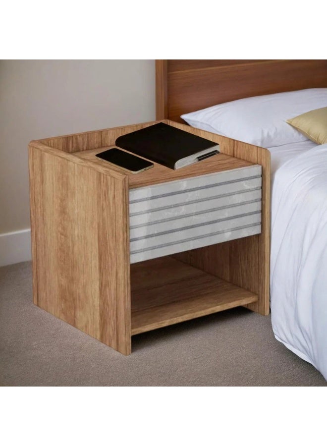 بيتي طاولة جانبية ( كمودينو ) درج ورف اللون  خشبي ورمادي - Image 1