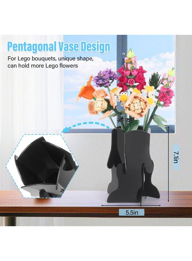 JAYOBGO Vase for Lego Flowers, Acrylic Vase Roses Orchid Tulips Display Stand fit for Lego Flower Bouquet Building Sets for Botanical Collection Gift, Black - Image 2