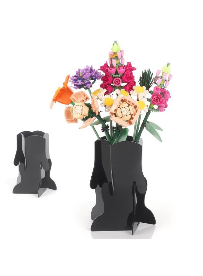 JAYOBGO Vase for Lego Flowers, Acrylic Vase Roses Orchid Tulips Display Stand fit for Lego Flower Bouquet Building Sets for Botanical Collection Gift, Black - Image 1
