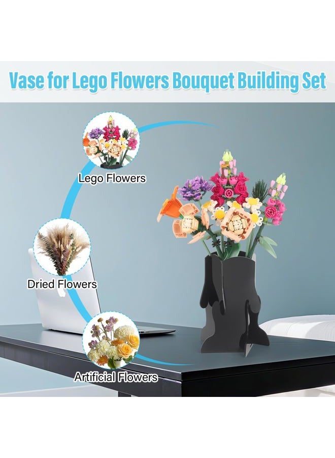 JAYOBGO Vase for Lego Flowers, Acrylic Vase Roses Orchid Tulips Display Stand fit for Lego Flower Bouquet Building Sets for Botanical Collection Gift, Black - Image 5
