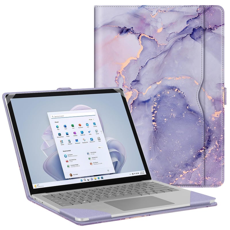 Fintie حافظة فنتي لجهاز لابتوب مايكروسوفت سيرفيس 7 بحجم 13.8 إنش (الموديل: 2036)، لابتوب سيرفيس 6/5/4/3/2 بحجم 13.5 إنش (الموديل: 1951/1868/1958/1950/1867/1769) - غلاف كتاب فوليو مع جيب كبير، رخام ليلكي - Image 1