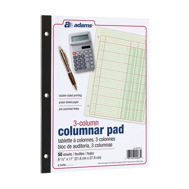 Adams Columnar Analysis Pad, 3 Column, 8 1/2 X 11, Single Page Format, 50 Sheets/pad (ACP85113) - Image 1