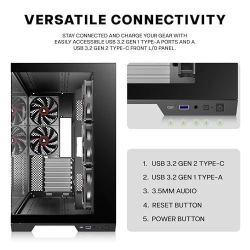 KEDIERS PC CASE ATX 5 Fans Pre-Installed, Type-C Mid Tower Computer Case with Full-View Dual Tempered Glass, Gaming PC Case,420mm Radiator Support,Black,K4(MAX) - Image 5