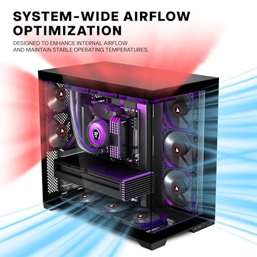 KEDIERS PC CASE ATX 5 Fans Pre-Installed, Type-C Mid Tower Computer Case with Full-View Dual Tempered Glass, Gaming PC Case,420mm Radiator Support,Black,K4(MAX) - Image 4