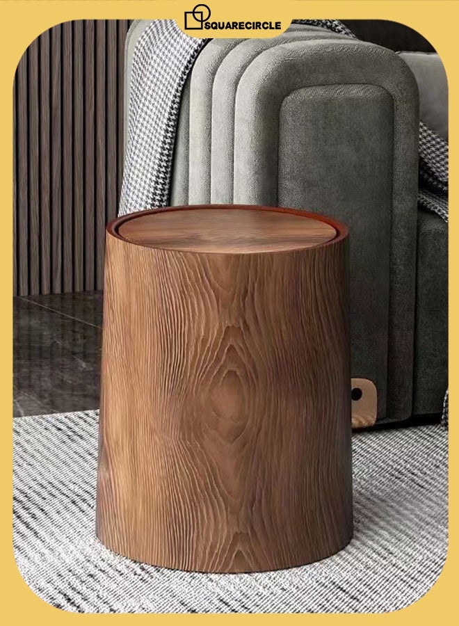 دائرة مربعة سلة مهملات أسلوب صيني قديم ذات ملمس خشبي اصطناعي، سعة كبيرة 12  ليتر لغرفة المعيشة والمطبخ والحمام والاستخدام التجاري، سلة ورقية مناسبة لديكور الحمام في الصيف - Image 1