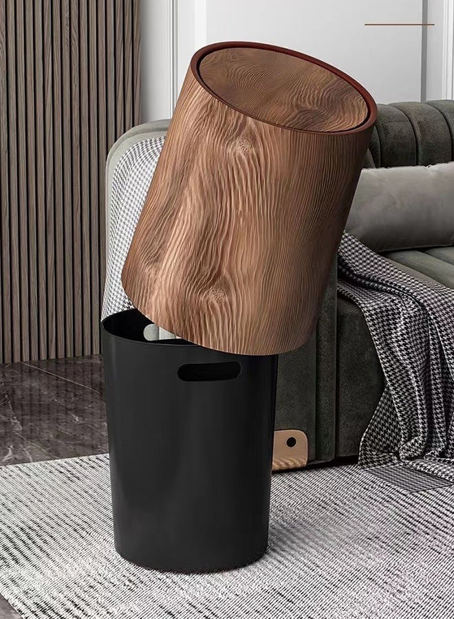 دائرة مربعة سلة مهملات أسلوب صيني قديم ذات ملمس خشبي اصطناعي، سعة كبيرة 12  ليتر لغرفة المعيشة والمطبخ والحمام والاستخدام التجاري، سلة ورقية مناسبة لديكور الحمام في الصيف - Image 4