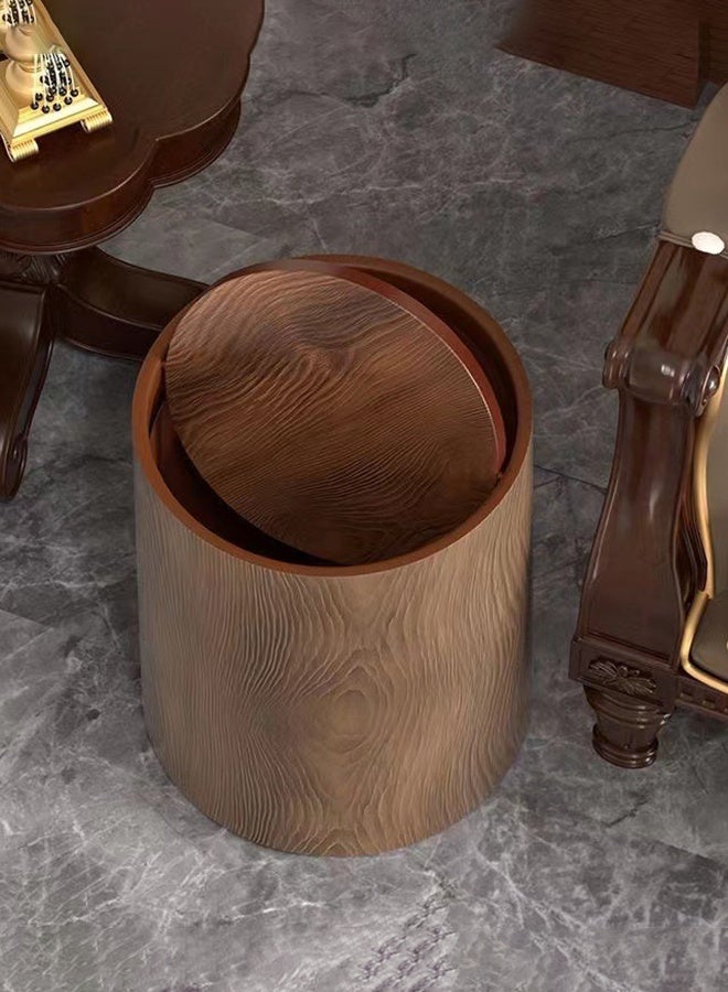 دائرة مربعة سلة مهملات أسلوب صيني قديم ذات ملمس خشبي اصطناعي، سعة كبيرة 12  ليتر لغرفة المعيشة والمطبخ والحمام والاستخدام التجاري، سلة ورقية مناسبة لديكور الحمام في الصيف - Image 3