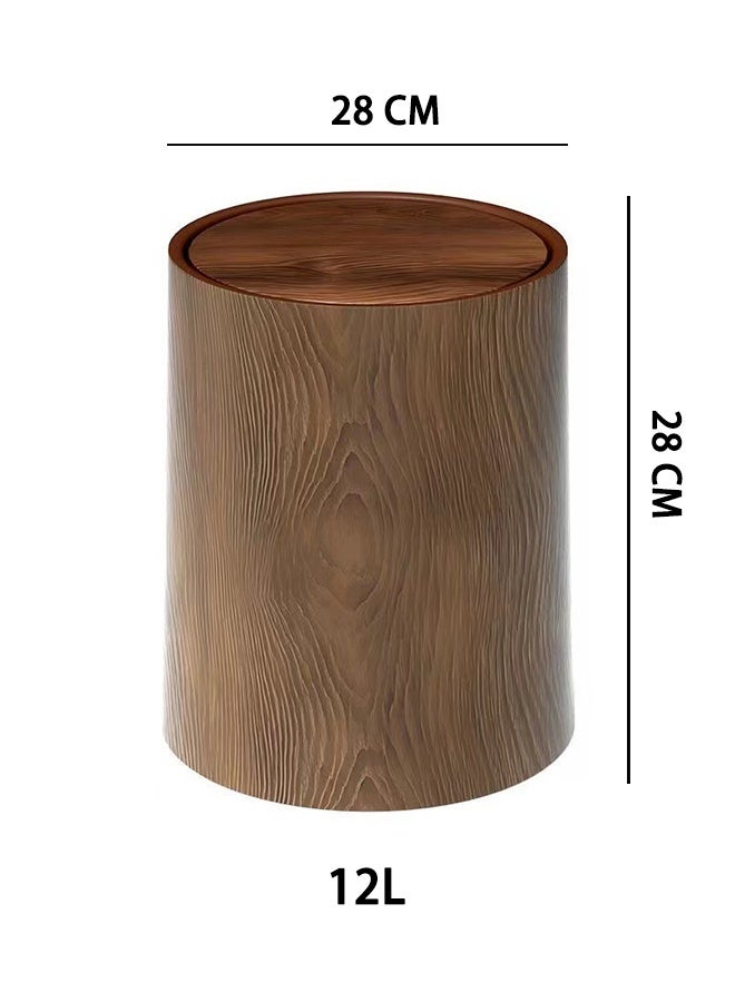 دائرة مربعة سلة مهملات أسلوب صيني قديم ذات ملمس خشبي اصطناعي، سعة كبيرة 12  ليتر لغرفة المعيشة والمطبخ والحمام والاستخدام التجاري، سلة ورقية مناسبة لديكور الحمام في الصيف - Image 5