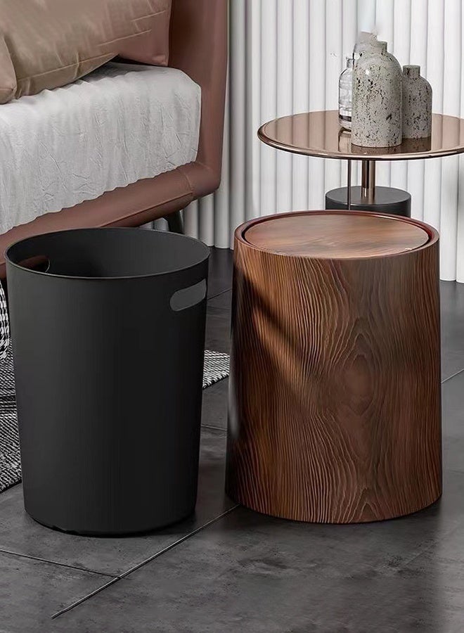 دائرة مربعة سلة مهملات أسلوب صيني قديم ذات ملمس خشبي اصطناعي، سعة كبيرة 12  ليتر لغرفة المعيشة والمطبخ والحمام والاستخدام التجاري، سلة ورقية مناسبة لديكور الحمام في الصيف - Image 2
