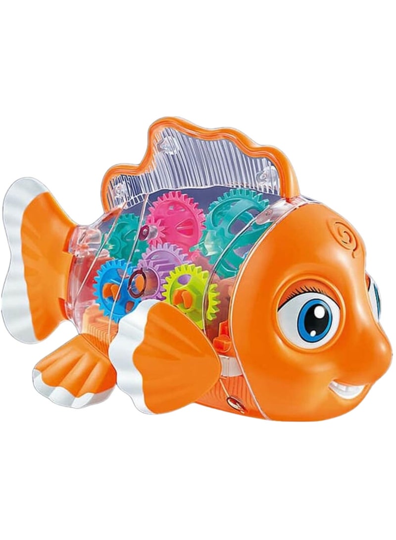 Transparent Wobbly Gear Fish Electric Toy with 3D Lights & Music | Early Educational Fish Toy for Kids | Sound & Light Interactive Baby Toy for Gross Motor Skills & Cognitive Development | Battery-Powered Gear Fish - Image 1