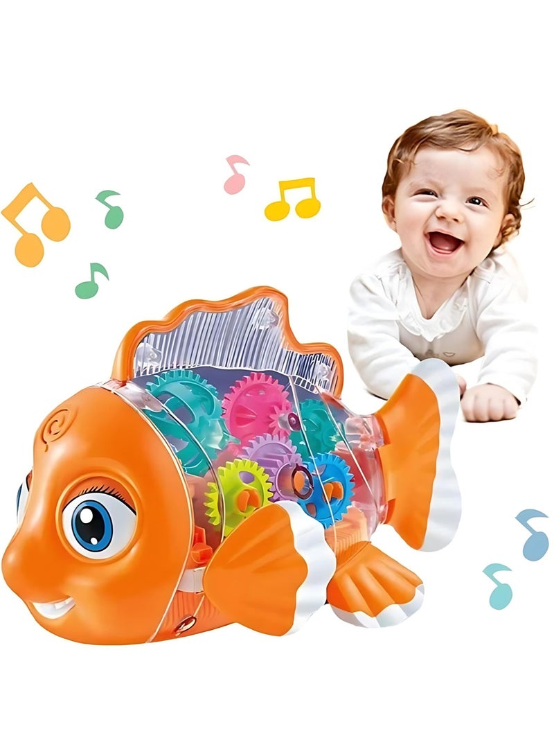 Transparent Wobbly Gear Fish Electric Toy with 3D Lights & Music | Early Educational Fish Toy for Kids | Sound & Light Interactive Baby Toy for Gross Motor Skills & Cognitive Development | Battery-Powered Gear Fish - Image 2