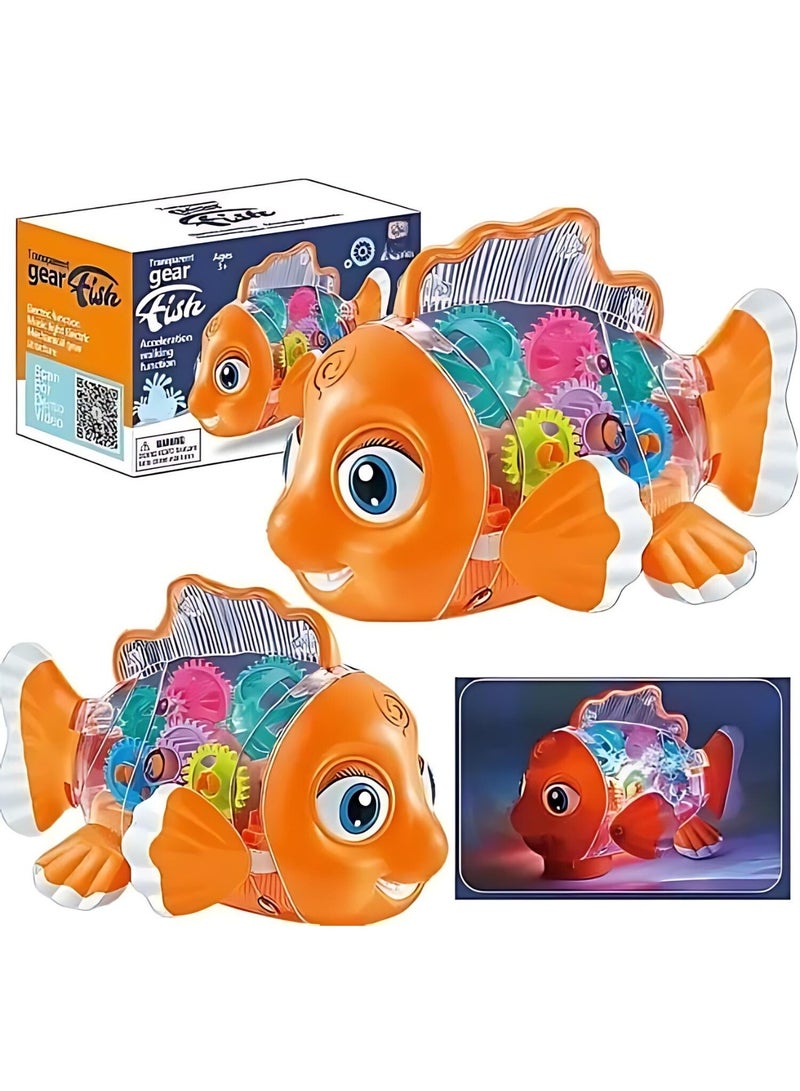 Transparent Wobbly Gear Fish Electric Toy with 3D Lights & Music | Early Educational Fish Toy for Kids | Sound & Light Interactive Baby Toy for Gross Motor Skills & Cognitive Development | Battery-Powered Gear Fish - Image 3