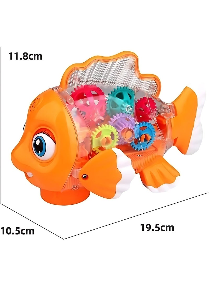 Transparent Wobbly Gear Fish Electric Toy with 3D Lights & Music | Early Educational Fish Toy for Kids | Sound & Light Interactive Baby Toy for Gross Motor Skills & Cognitive Development | Battery-Powered Gear Fish - Image 4