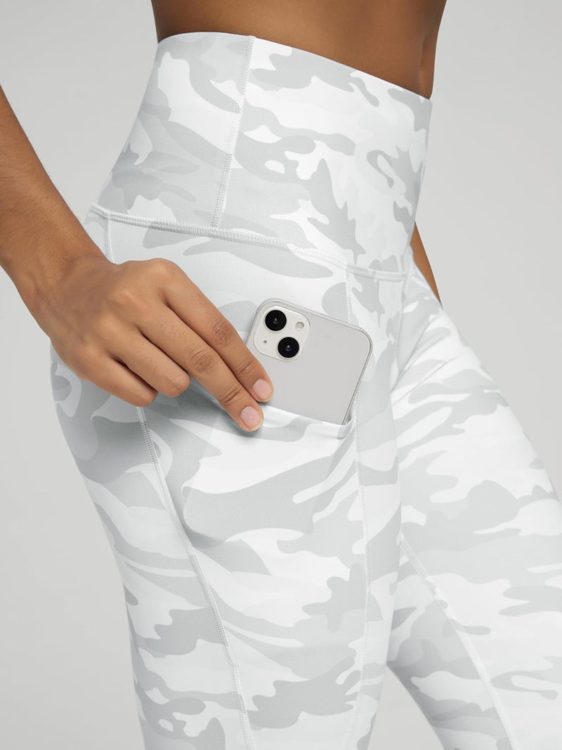 ODODOS Women's High Waisted Full Length Yoga Leggings with Pockets, 28" Inseam Tummy Control Non See Through Workout Athletic Running Yoga Pants, White Camo, Large - Image 5