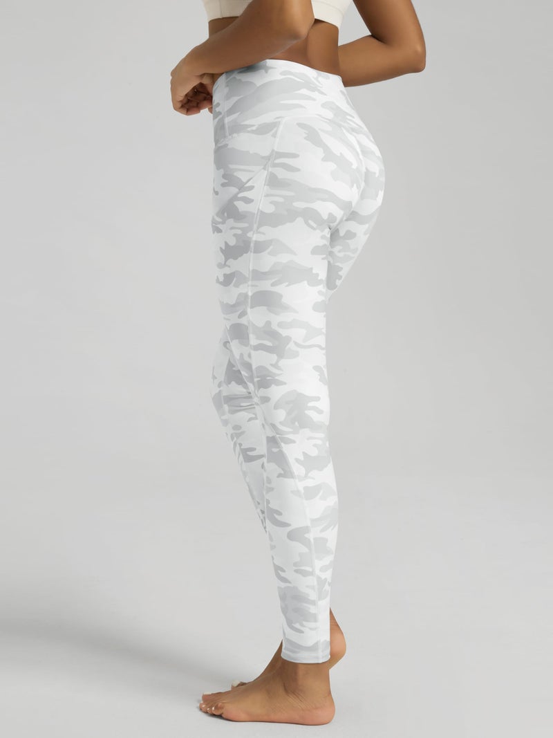 ODODOS Women's High Waisted Full Length Yoga Leggings with Pockets, 28" Inseam Tummy Control Non See Through Workout Athletic Running Yoga Pants, White Camo, Large - Image 4