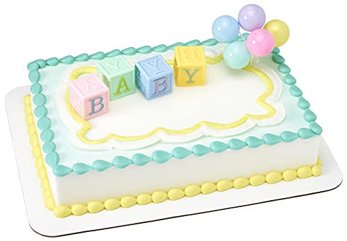 DecoPac BABY Blocks DecoSet Cake Decoration Blue Pink Yellow Approximately 5 high - Image 1