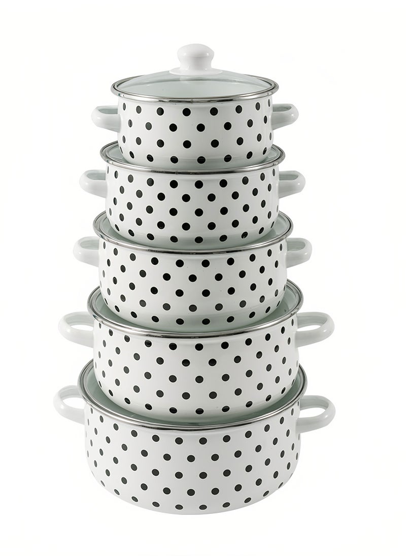 Sharpdo Enamel 5-Piece Cookware Set, Pots Enamel Small Pot Set for CookingChemical-Free, With Double Handles to Prevent Scalding，Set of Enamel  Easy to Clean Maintain， - Image 1