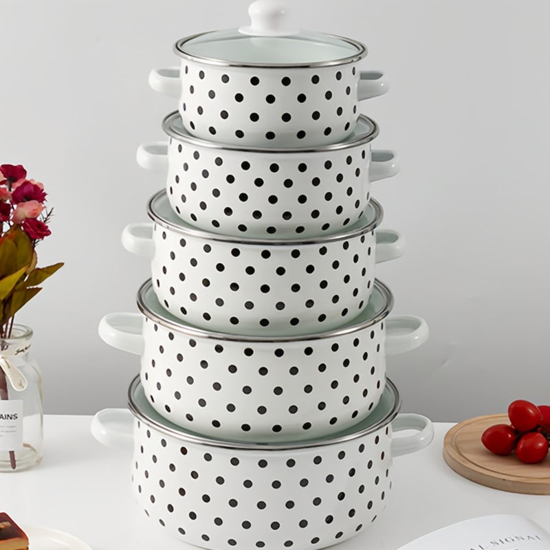 Sharpdo Enamel 5-Piece Cookware Set, Pots Enamel Small Pot Set for CookingChemical-Free, With Double Handles to Prevent Scalding，Set of Enamel  Easy to Clean Maintain， - Image 4