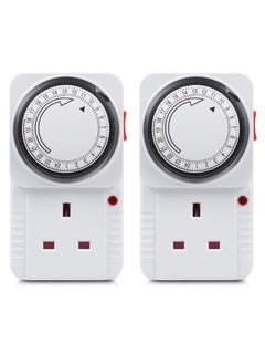 Timer Plug Socket, 24 Hour Programmable Mechanical Timer Plug Switch, Energy Saving UK Plug-in Indoor Timer Socket, for Lights, Indoor Lighting and Home Appliances (13A/3120W, 2 Pack)