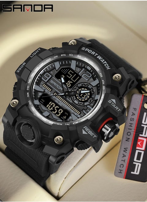 Sanda Men's Sports Watch, waterproof digital timer with alarm and screen, quartz, analog, electronic, 3133