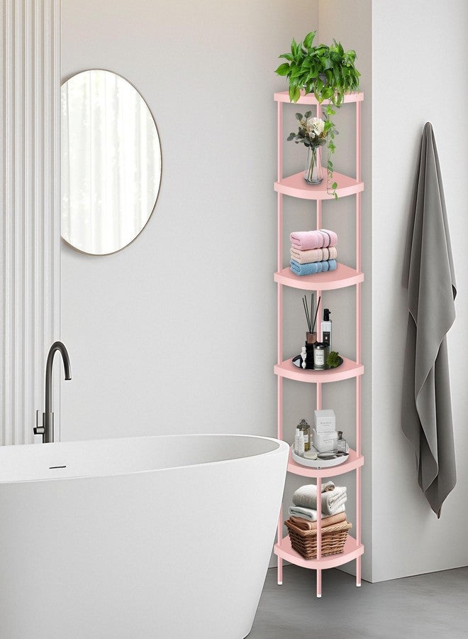 Qupui 6 Tier Corner Shelf Stand, 66” Tall Corner Bookshelf Multipurpose Shelving Unit, Corner Stand Display Rack Home Organizer Shelves for Bedroom Living Room, Pink - Image 5