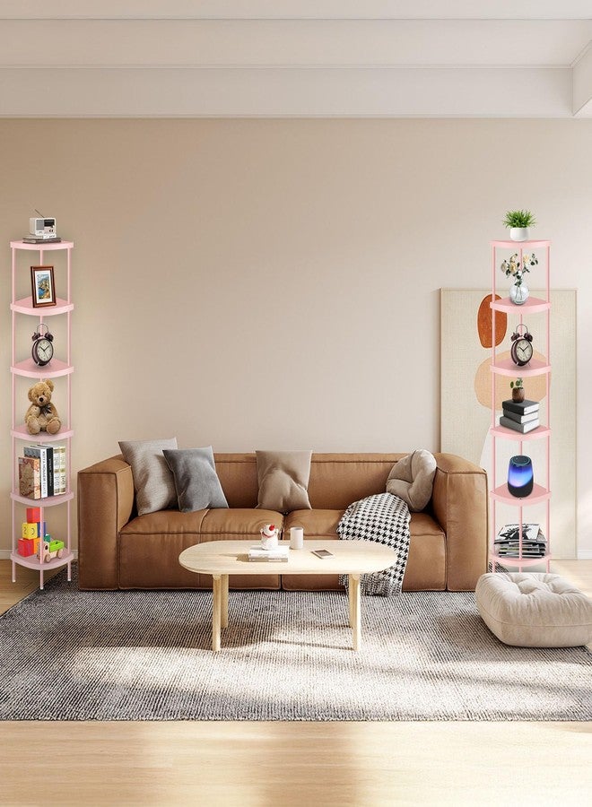 Qupui 6 Tier Corner Shelf Stand, 66” Tall Corner Bookshelf Multipurpose Shelving Unit, Corner Stand Display Rack Home Organizer Shelves for Bedroom Living Room, Pink - Image 4