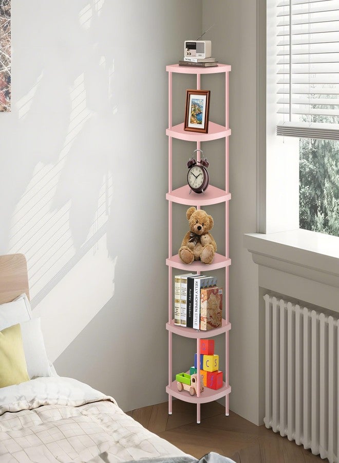 Qupui 6 Tier Corner Shelf Stand, 66” Tall Corner Bookshelf Multipurpose Shelving Unit, Corner Stand Display Rack Home Organizer Shelves for Bedroom Living Room, Pink - Image 3