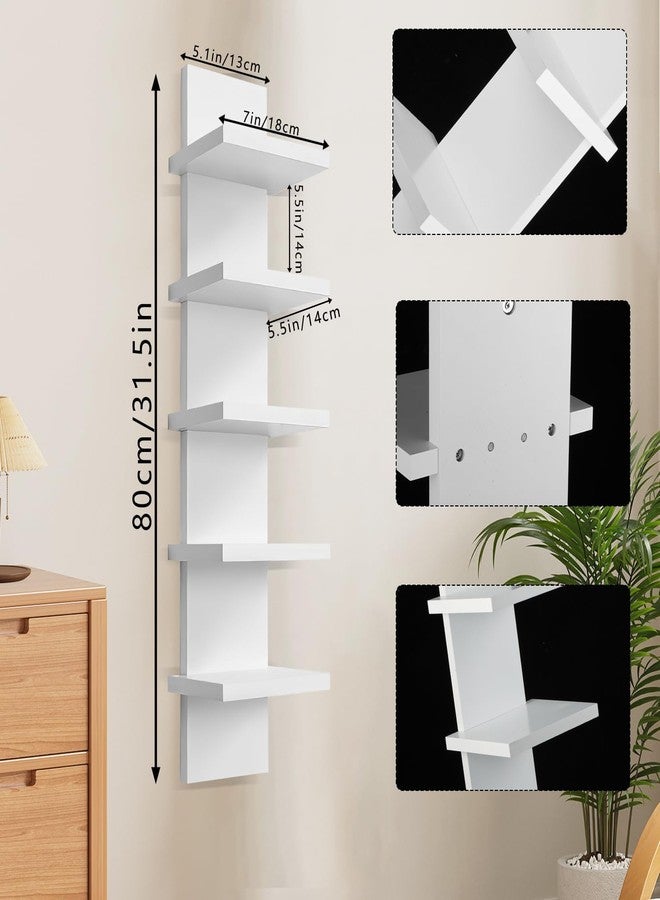 Hlimior 5 Tier Wall Shelf Unit - Narrow Smooth Laminate Finish - Vertical Column Wall Decor Mount Floating Storage Home Decor Organizer Tall Tower Utility Shelf for Bedrooms, Living Rooms(White) - Image 3
