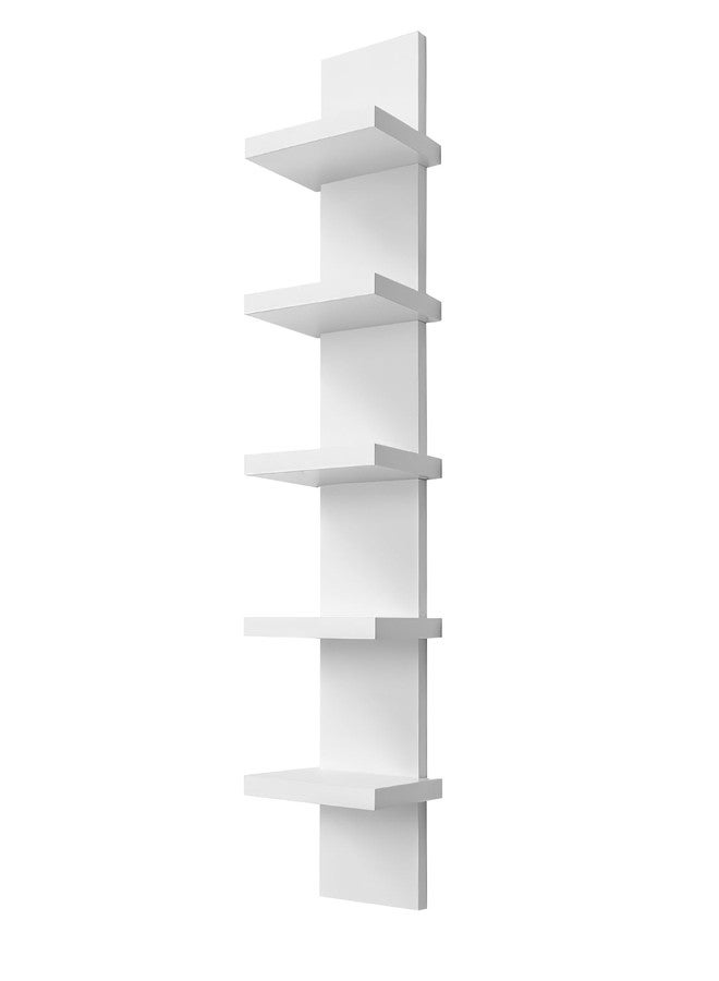 Hlimior 5 Tier Wall Shelf Unit - Narrow Smooth Laminate Finish - Vertical Column Wall Decor Mount Floating Storage Home Decor Organizer Tall Tower Utility Shelf for Bedrooms, Living Rooms(White) - Image 1