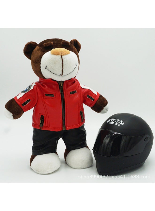 Motorcycle Tail Box Doll Toy Bear Bmw Rally Bear Agvshoei Helmet Model Toy Motorcycle Rear Box Doll Bmw Rally Agvshoei Helmet-Color:Red Leather Jacket + Shoei Matte Black  - Image 1