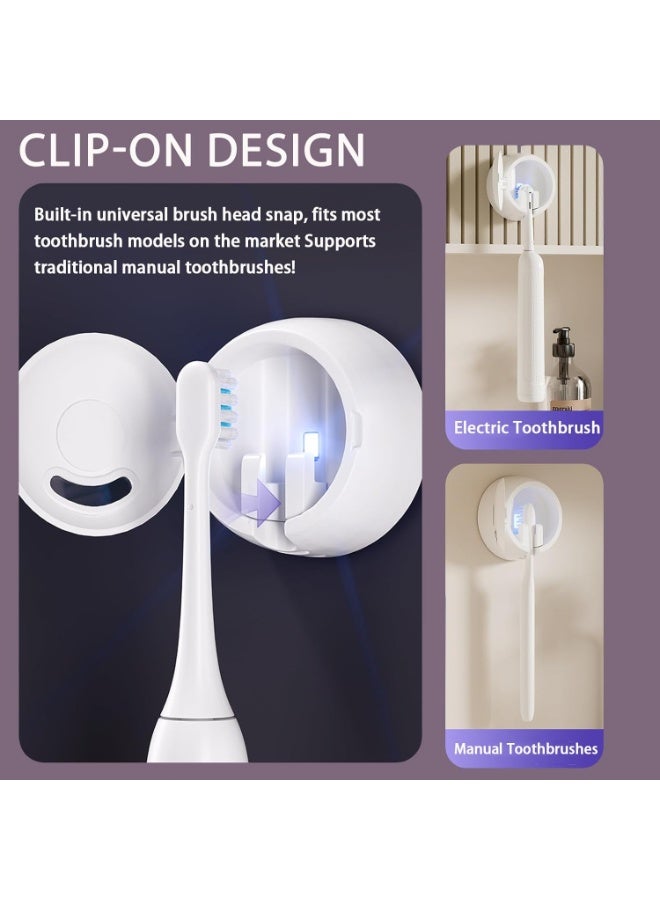HOMESTAR Smart Charging Ultraviolet Toothbrush Sanitizer Portable Sterilization Cabinet Wall-Mounted Toothbrush Holder Independent UV-C LED Beads Directly Irradiate Bristles Efficient Sterilization 99.99% Built-In 600mAh Lithium Battery Type-C Fast Charging 65 Days Battery Life Buckle Design Fits 99% Electric Manual Brush Heads Brush Head Storage Box Hanging Drying Integrated Bracket - Image 2