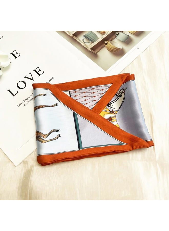 Julunar Hair Scarf for Women Silky Long Neck Head Scarves Purse Bag Scarfs for Handbag Satin Headscarf, 005.orange Horse, Long - Image 2
