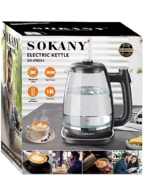 غلاية سوكاني زجاج 1.8 لتر، 1800 وات، SK-09034