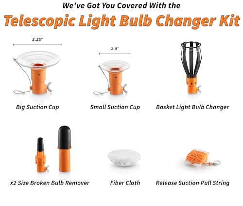 EXTEND-A-REACH Light Bulb Changer Attachment Kit // Light Bulb Grabber Fits All Extension Poles with Standard ACME Thread with Suction Cup, Light Bulb Removal Tool, Microfiber Cloth and Basket (Pole Sold Separately) - Image 3