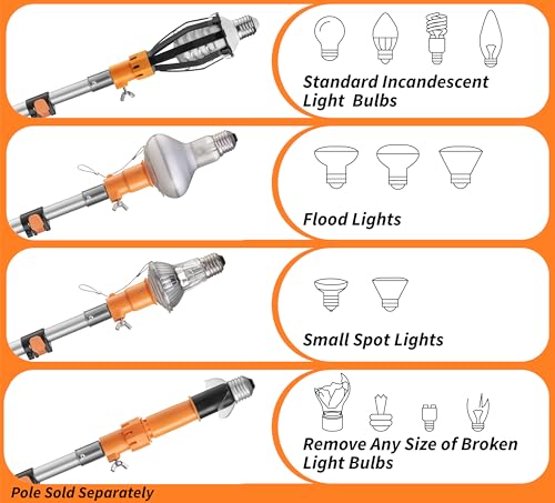 EXTEND-A-REACH Light Bulb Changer Attachment Kit // Light Bulb Grabber Fits All Extension Poles with Standard ACME Thread with Suction Cup, Light Bulb Removal Tool, Microfiber Cloth and Basket (Pole Sold Separately) - Image 2
