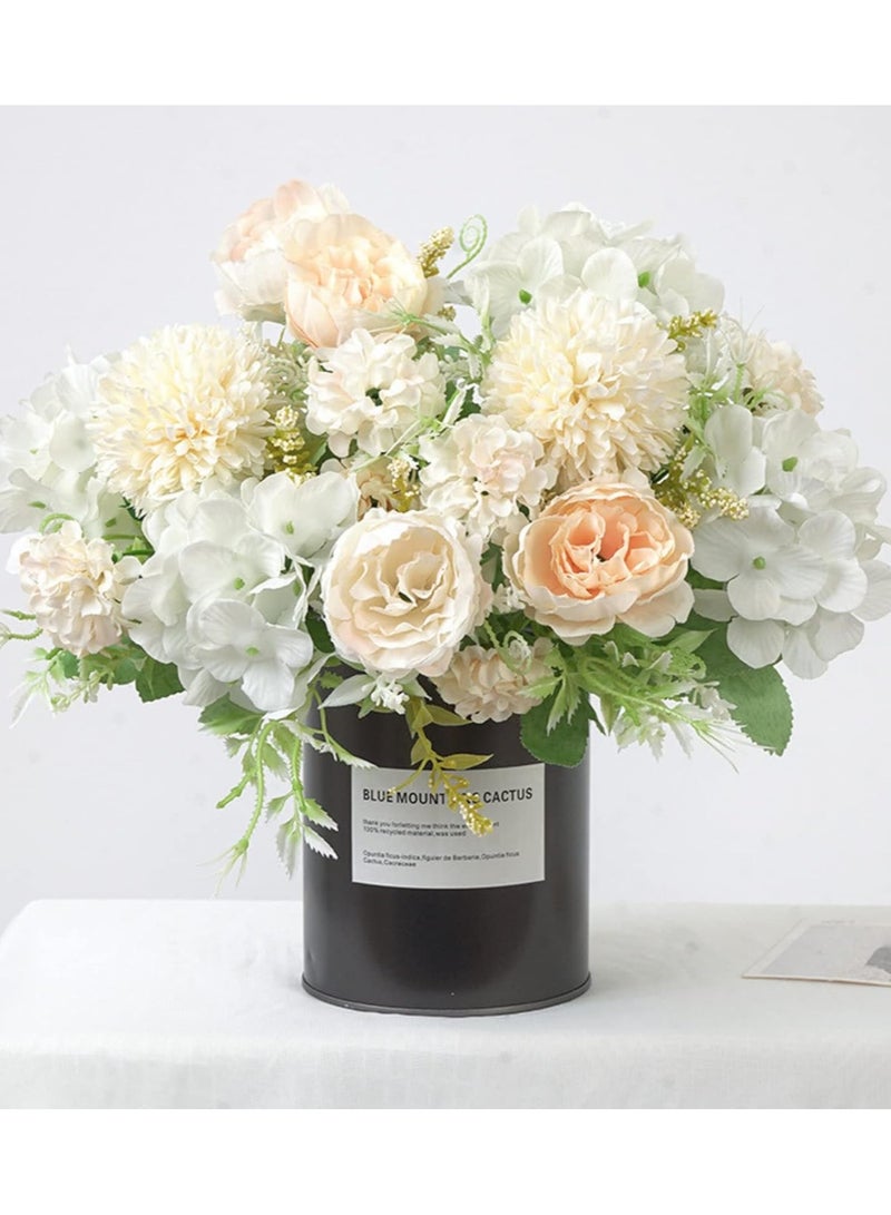 3  Bunches Artificial Flowers, White Flowers Fake Peony Silk Hydrangea Bouquet Decor Realistic Flower Arrangements for Cemetery Wedding Home Decoration - Image 1