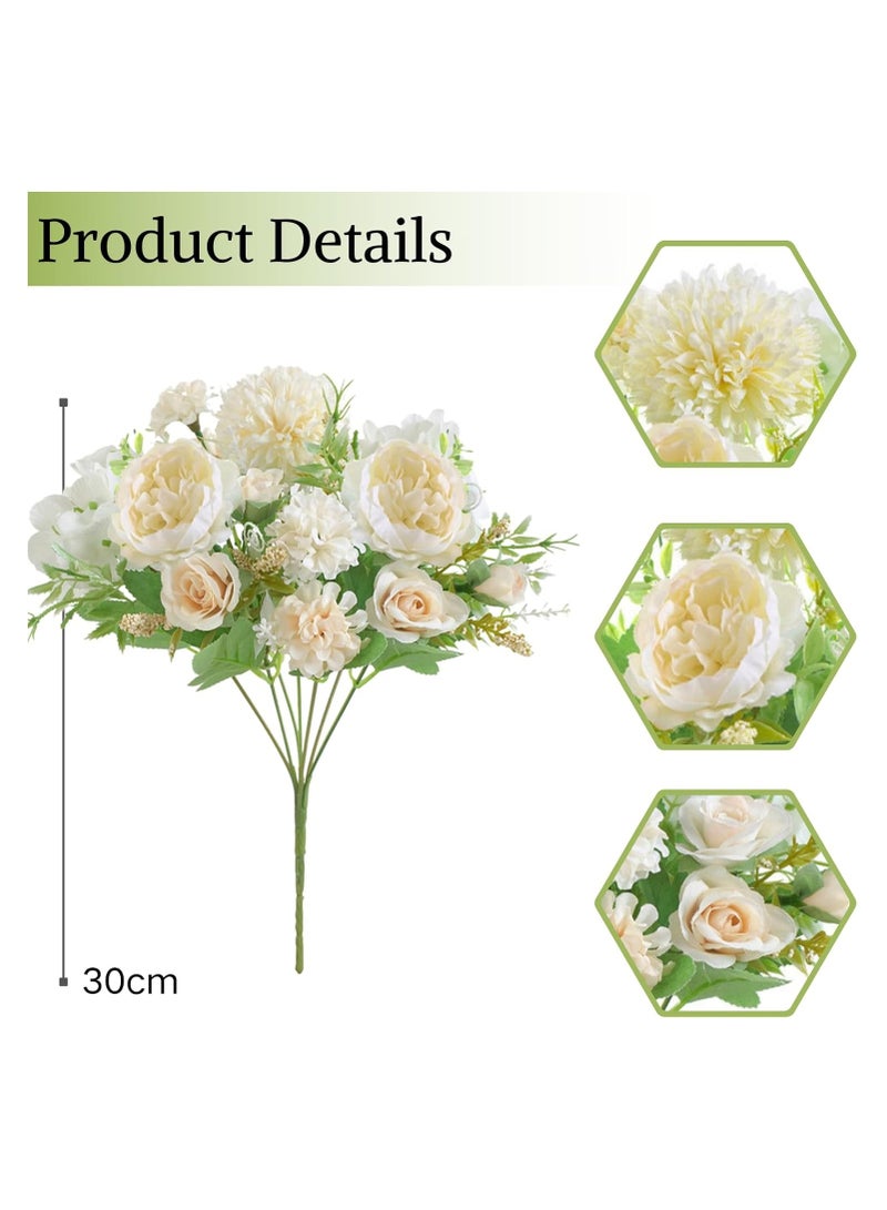 3  Bunches Artificial Flowers, White Flowers Fake Peony Silk Hydrangea Bouquet Decor Realistic Flower Arrangements for Cemetery Wedding Home Decoration - Image 3