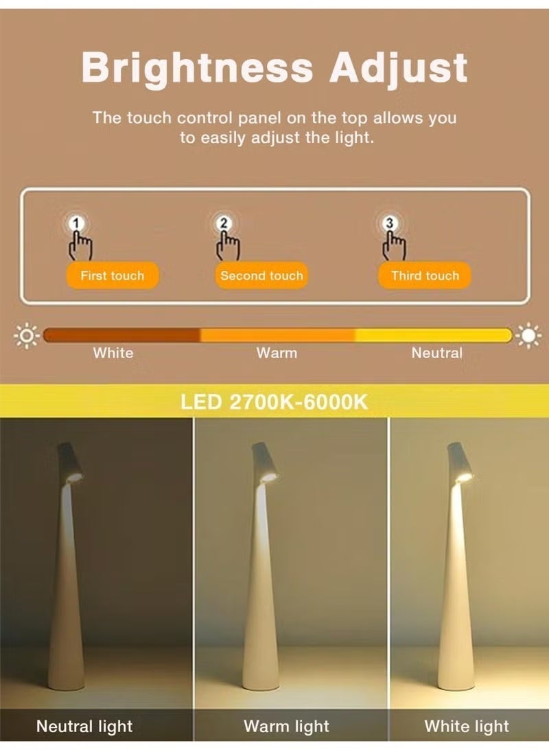 Touch Control LED Table Lamp – Rechargeable & Cordless, 3-Color Modes & Stepless Dimming, Matte Plastic Shade, USB Charging, Portable Downlight for Bedroom, Dining, Office, Reading, Elegant Home Decor Gift - Image 3