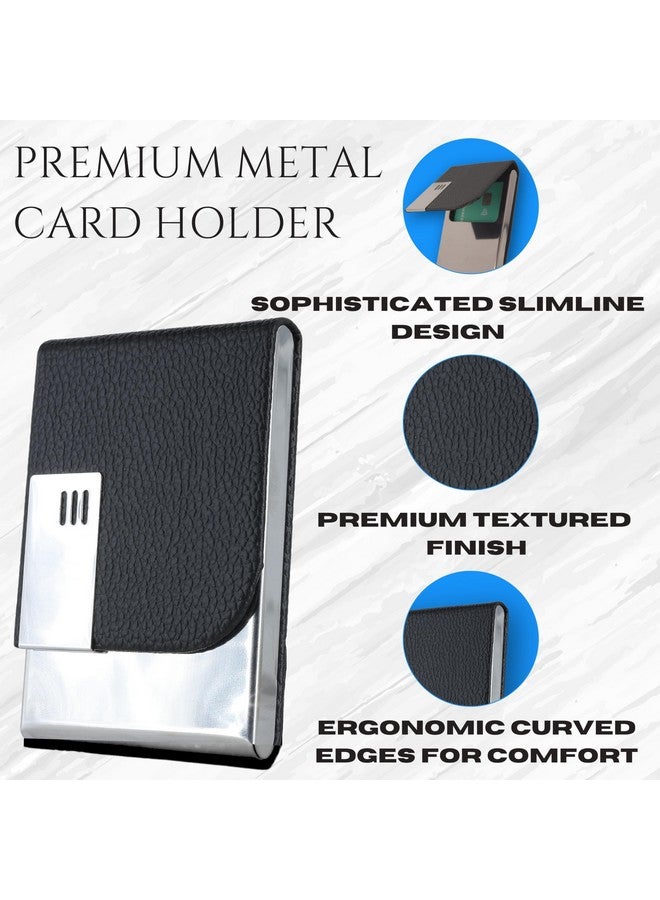 Skrill Business Card Holder for Men and Women, Visiting Card Holder, PU Leather, Metal Card Holder (Vertical, Black) - Image 2