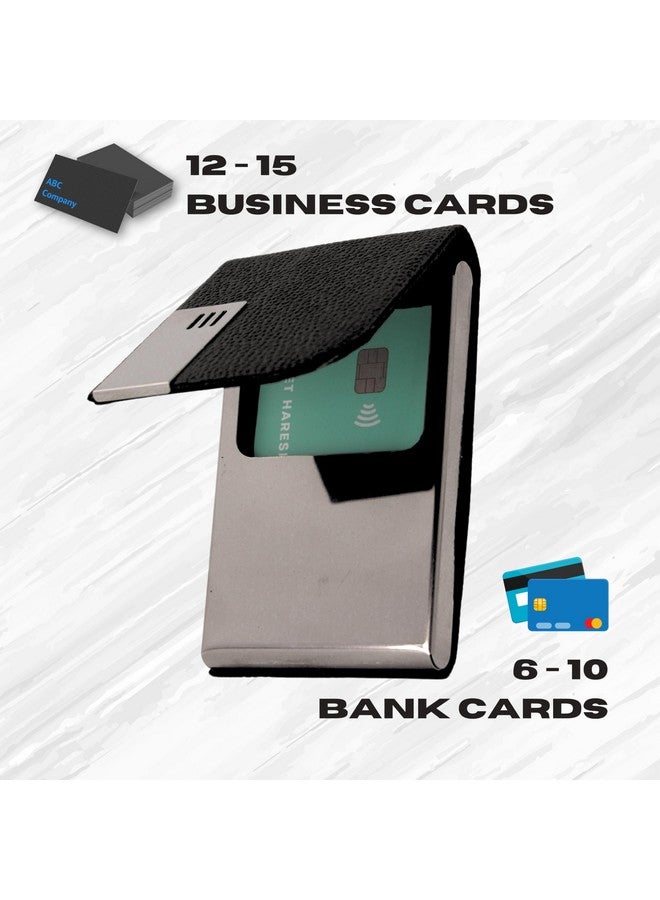 Skrill Business Card Holder for Men and Women, Visiting Card Holder, PU Leather, Metal Card Holder (Vertical, Black) - Image 3