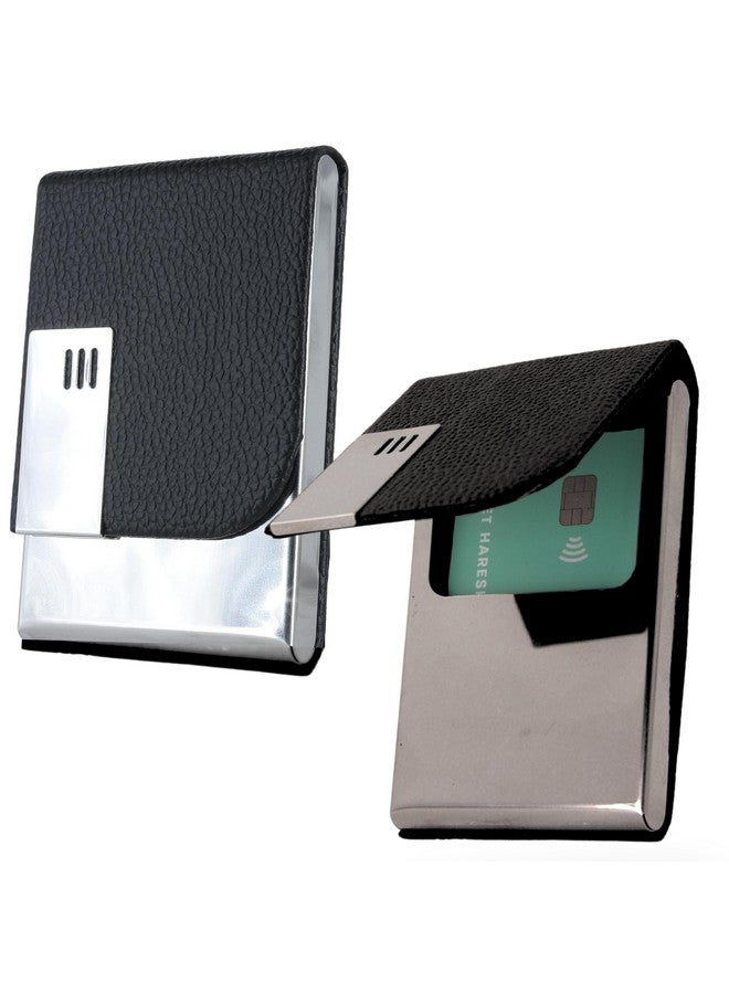 Skrill Business Card Holder for Men and Women, Visiting Card Holder, PU Leather, Metal Card Holder (Vertical, Black) - Image 1