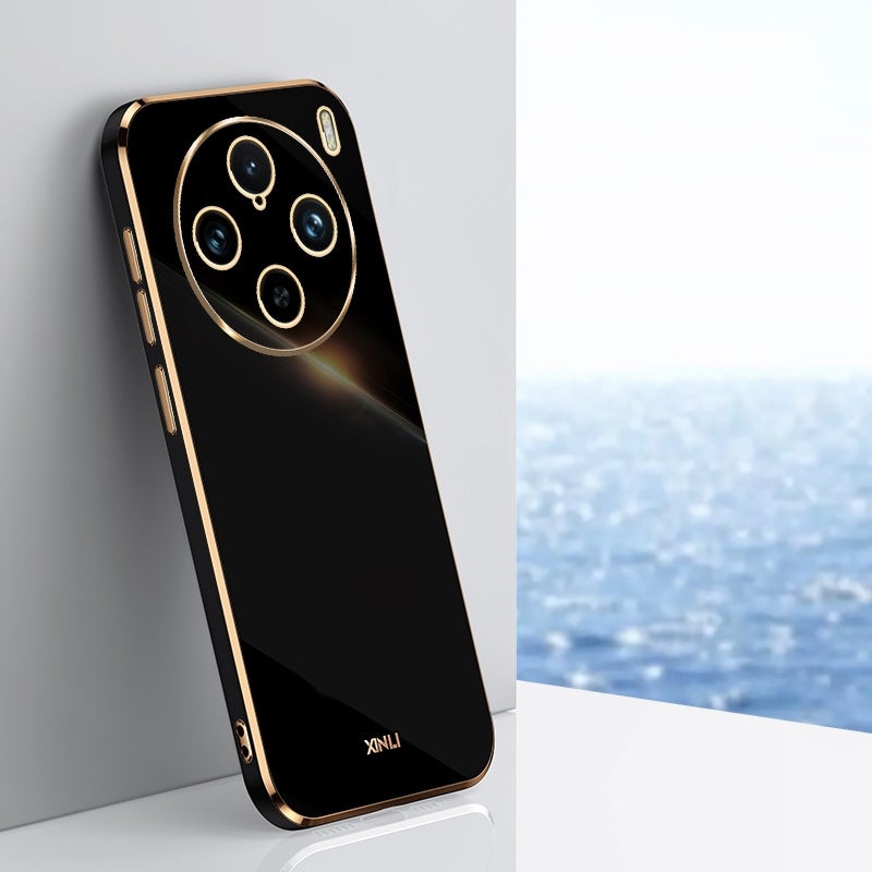 HuHa غطاء حالة لهاتف vivo X100 Pro 5G XINLI حواف مستقيمة 6D مطلي كهربائياً TPU لون أسود - Image 1