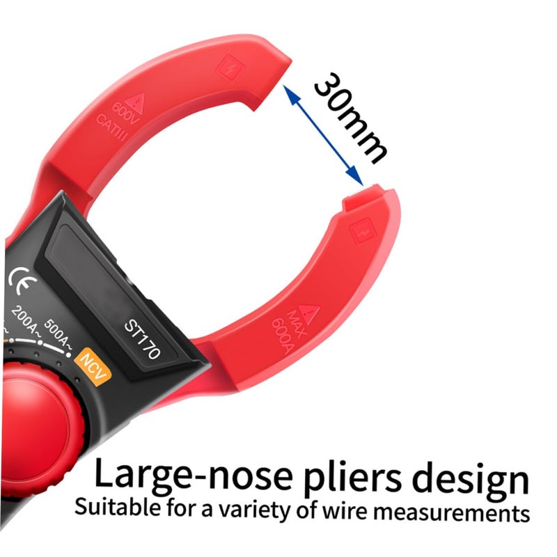 High-Precision St170 Digital Clamp Meter, Portable Red Clamp Multimeter for Ac Current Voltage Testing, Electrical Repair Tool with Jaw Sensor, Battery Not Included - Image 3