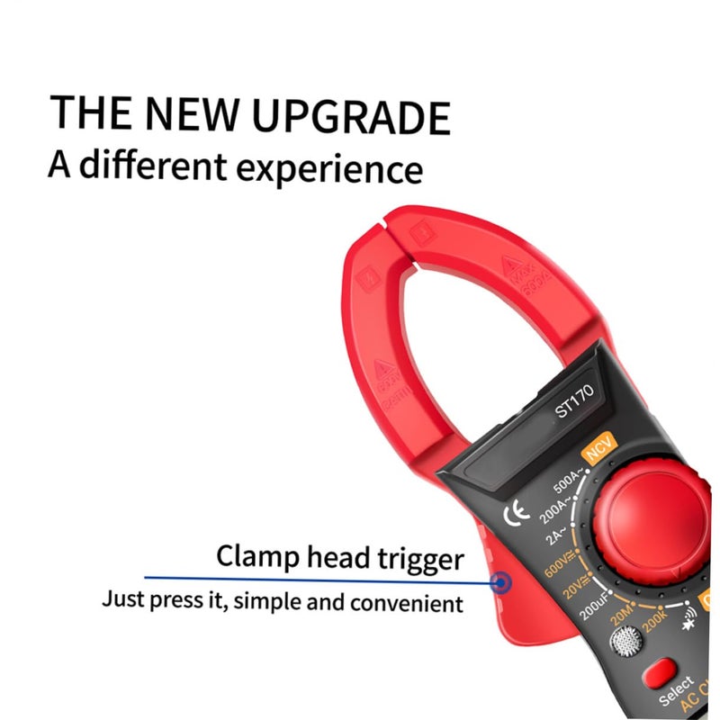High-Precision St170 Digital Clamp Meter, Portable Red Clamp Multimeter for Ac Current Voltage Testing, Electrical Repair Tool with Jaw Sensor, Battery Not Included - Image 5