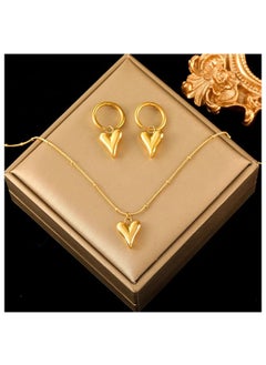 316L Stainless Steel Gold Color Heart Love Necklace Earrings Trendy For Women New Party Gift Waterproof Jewelry Set
