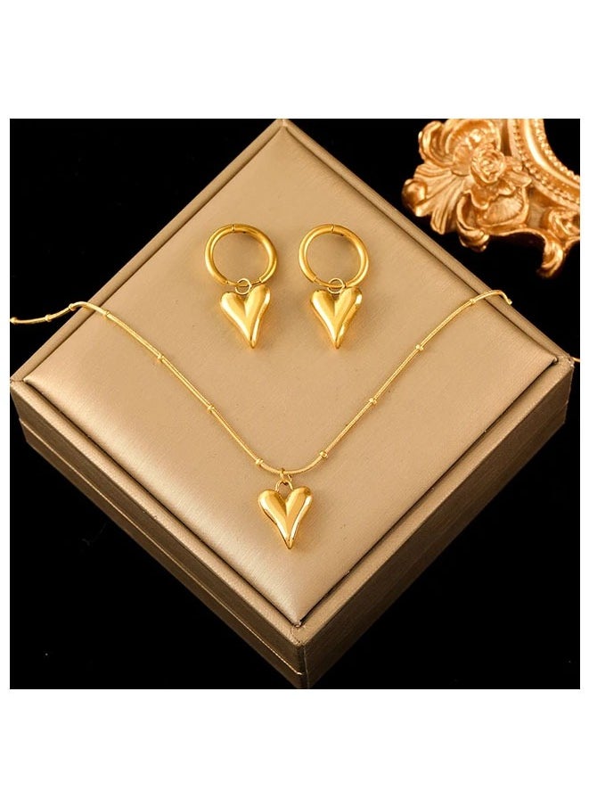 Generic - 316L Stainless Steel Gold Color Heart Love Necklace Earrings Trendy For Women New Party Gift Waterproof Jewelry Set - Image 1